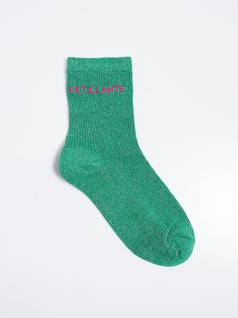 Chaussettes fil métallisé message pétillante - afibel Vert - Kiabi