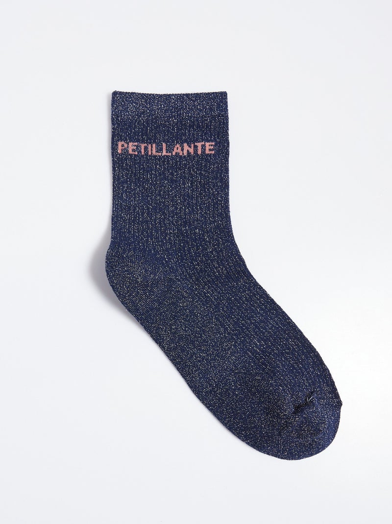 Chaussettes fil métallisé message PÉTILLANTE Bleu marine - Kiabi