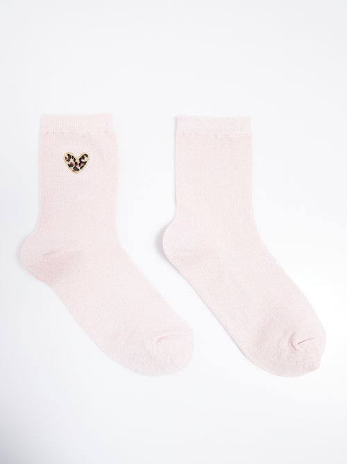 Chaussettes fines côtes motif c¿ur léopard - AFIBEL - Kiabi