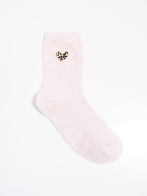 Chaussettes fines côtes motif c¿ur léopard - AFIBEL - Kiabi