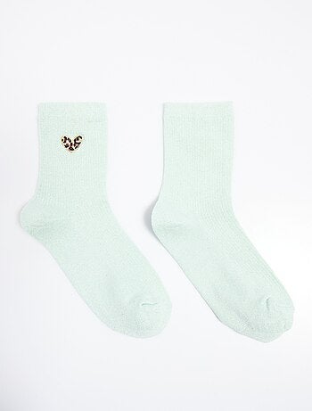 Chaussettes fines côtes motif c¿ur léopard - afibel