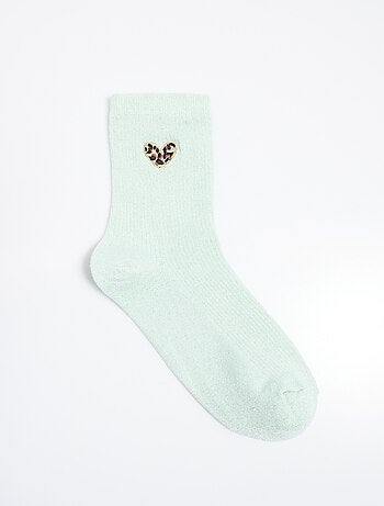 Chaussettes fines côtes motif c¿ur léopard - afibel