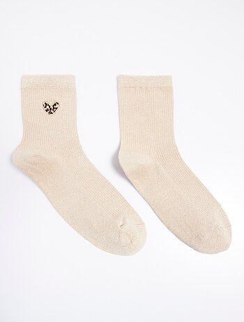 Chaussettes fines côtes motif c¿ur léopard