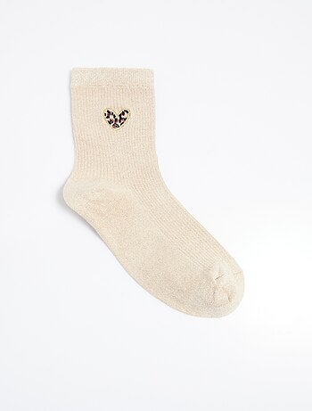 Chaussettes fines côtes motif c¿ur léopard