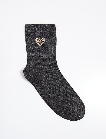 Chaussettes fines côtes motif c¿ur léopard