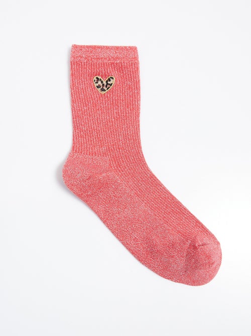 Chaussettes fines côtes motif c¿ur léopard - Kiabi