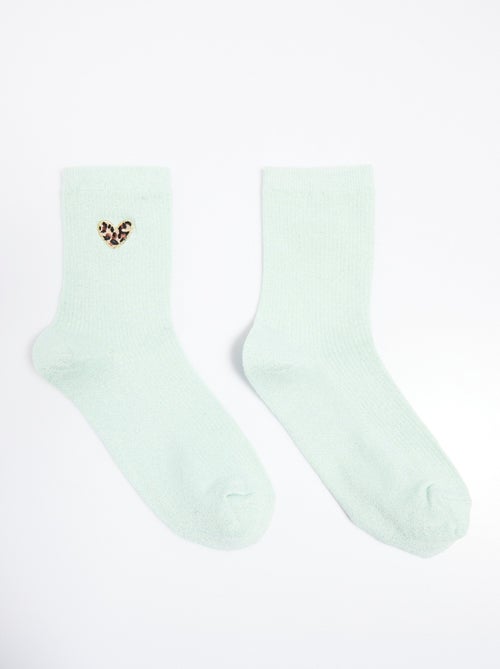 Chaussettes fines côtes motif c¿ur léopard - Kiabi