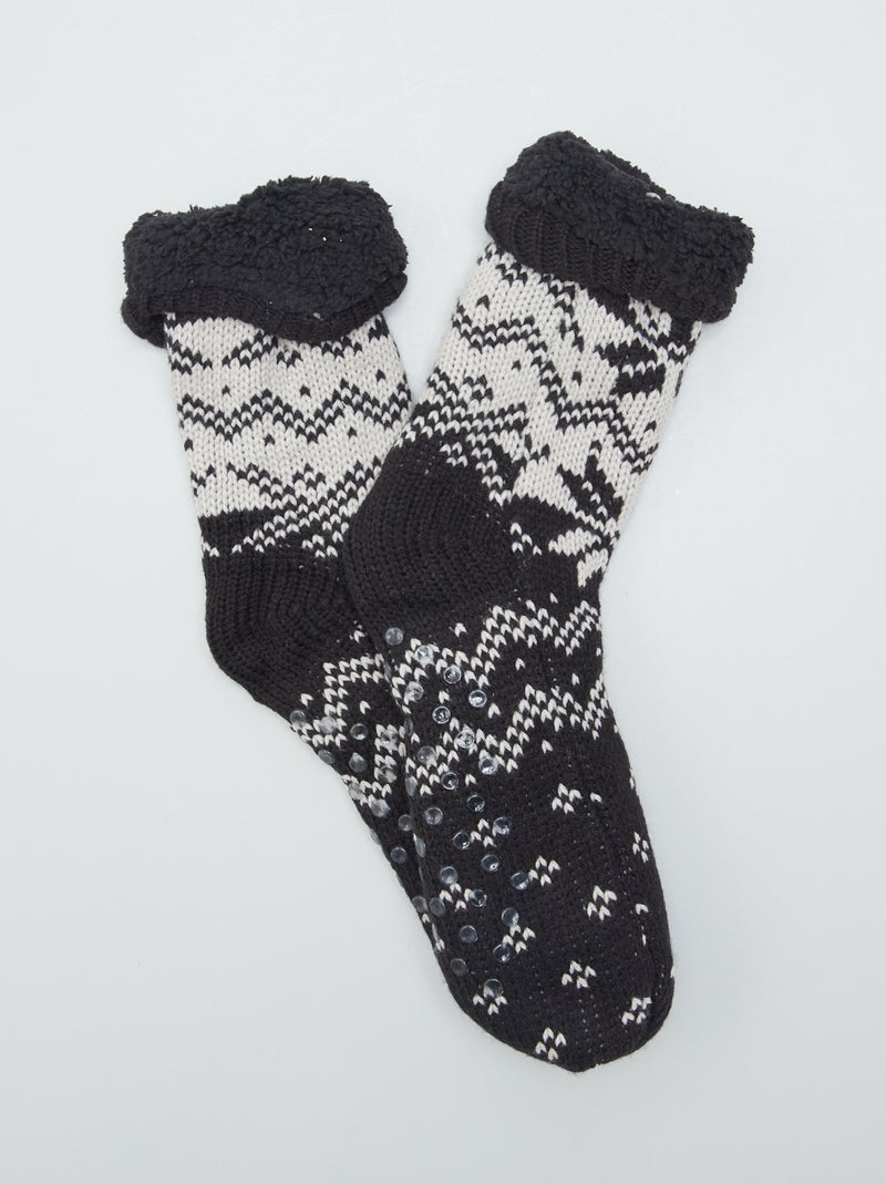 Chaussettes fourées imprimées jacquard noir - Kiabi