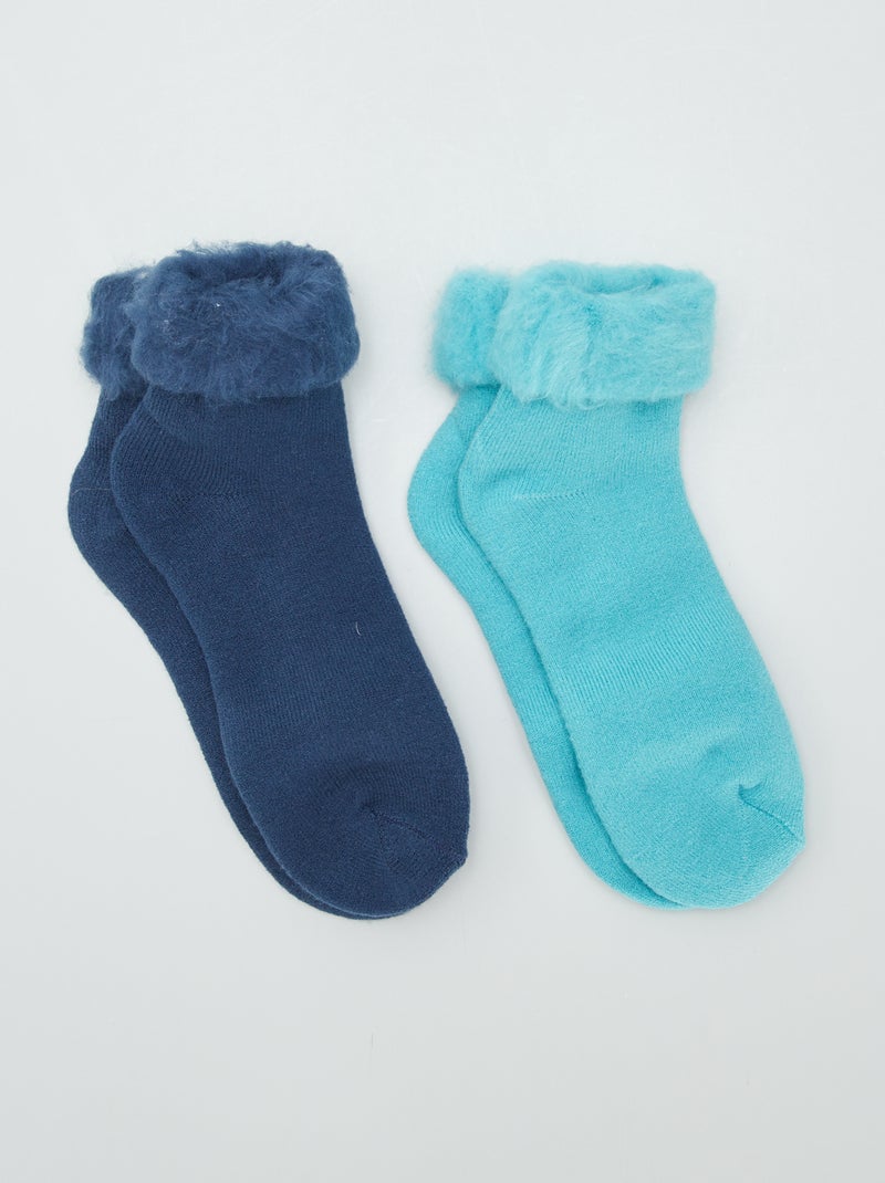 Chaussettes fourrées - lot de 2 Bleu/vert - Kiabi