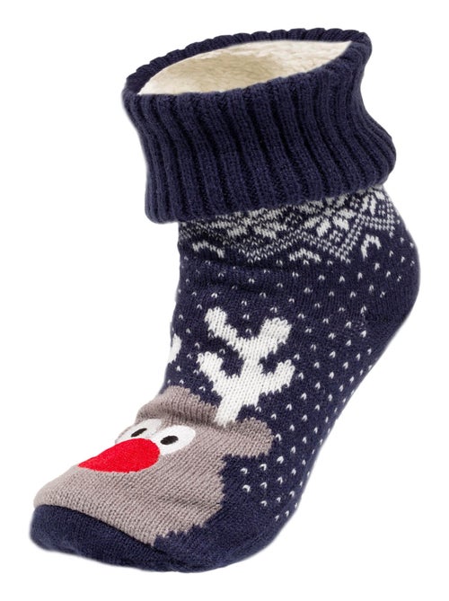 Chaussettes fourrées enfant noël renne marine 1/8 ans Isotoner - Kiabi