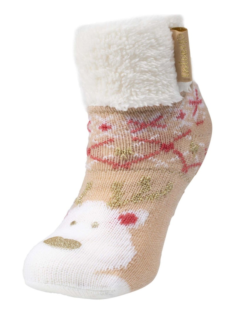 Chaussettes fourrées enfant ours noël beige 1/8 ans Isotoner Beige - Kiabi