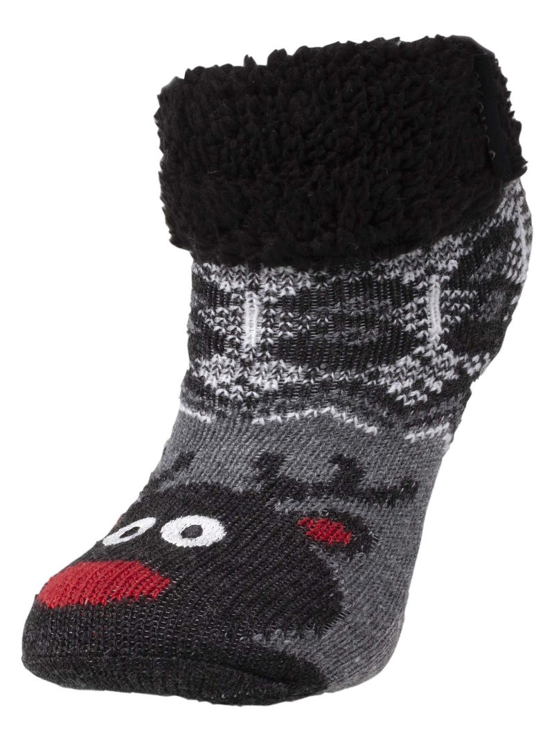 Chaussettes fourrées enfant ours noël gris 1/8 ans Isotoner Gris chiné - Kiabi