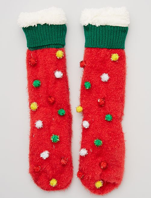 Chaussettes fourrées esprit 'Noël'                                         rouge 
