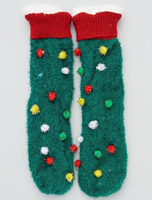 Chaussettes fourrées esprit 'Noël'                                         vert 
