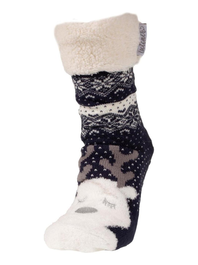 Chaussettes fourrées Femme Renne Bleu marine - Kiabi