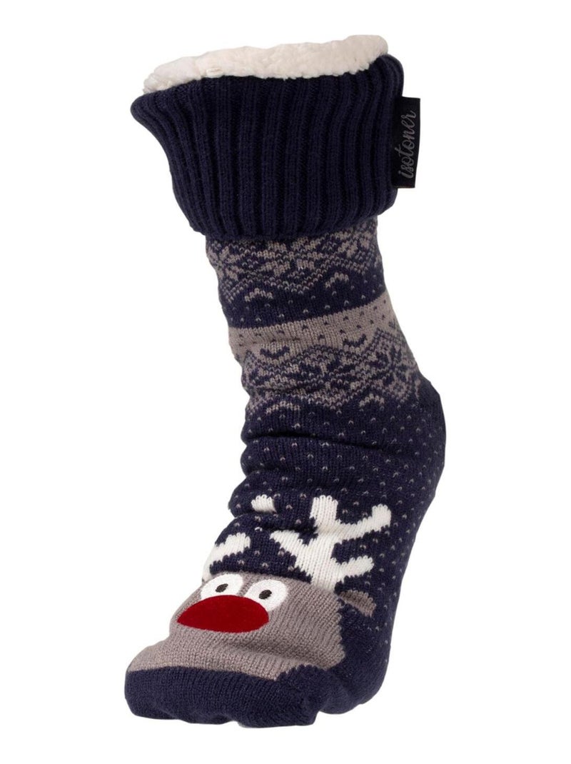 Chaussettes fourrées Homme Renne Bleu marine - Kiabi
