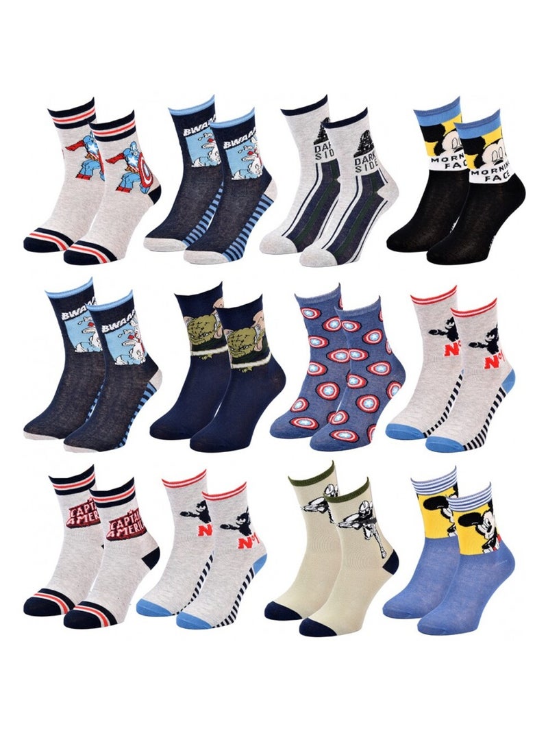 Chaussettes Garçon Licence PACK DE 12 PAIRES DISNEY CLASSIC Bleu Gris anthracite Noir - Kiabi