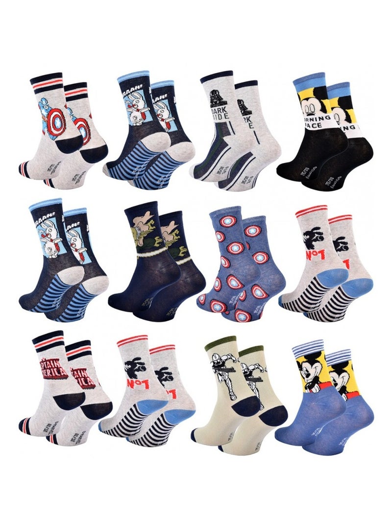 Chaussettes Garçon Licence PACK DE 12 PAIRES DISNEY CLASSIC Bleu Gris anthracite Noir - Kiabi