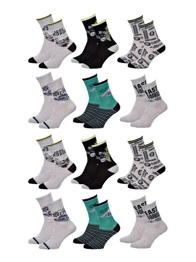 Chaussettes Garçon Licence PACK DE 12 PAIRES FAST AND FURIOUS Gris Vert clair Noir - Kiabi