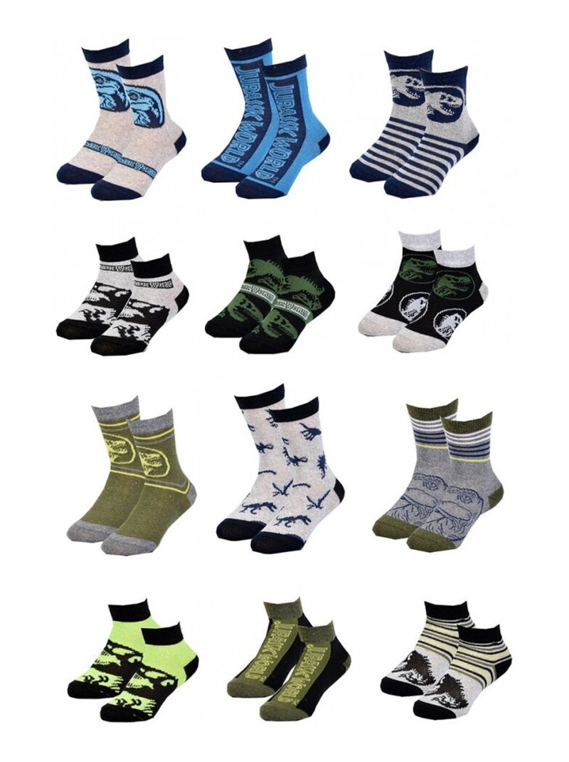 Chaussettes Garçon Licence PACK DE 12 PAIRES JURASSIC PARK Gris Vert clair Bleu - Kiabi