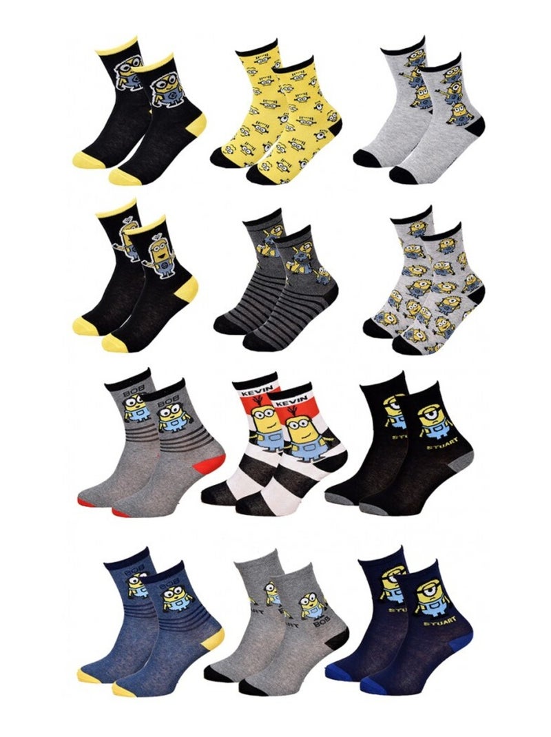 Chaussettes Garçon Licence PACK DE 12 PAIRES MINIONS Noir Jaune Gris - Kiabi