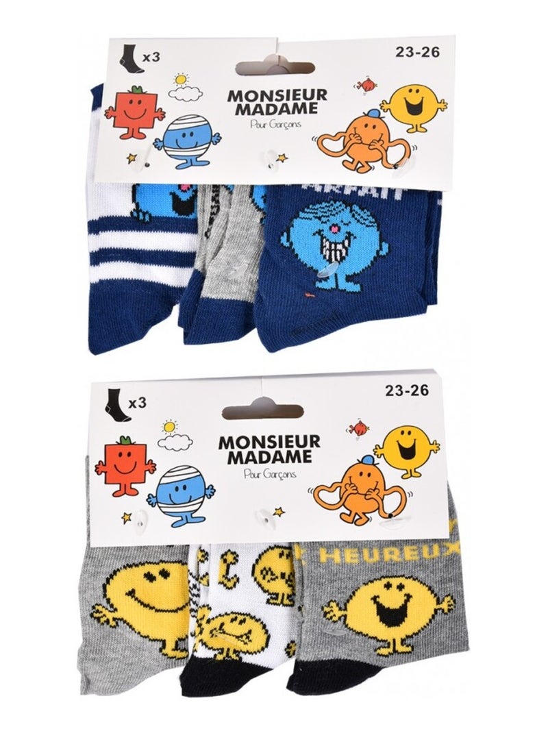 Chaussettes Garçon Licence PACK DE 12 PAIRES MONSIEUR MADAME Gris Blanc Bleu - Kiabi