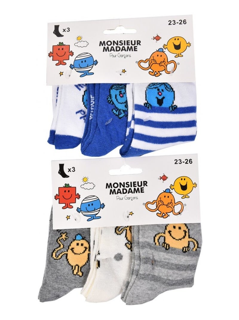 Chaussettes Garçon Licence PACK DE 12 PAIRES MONSIEUR MADAME Gris Blanc Bleu - Kiabi