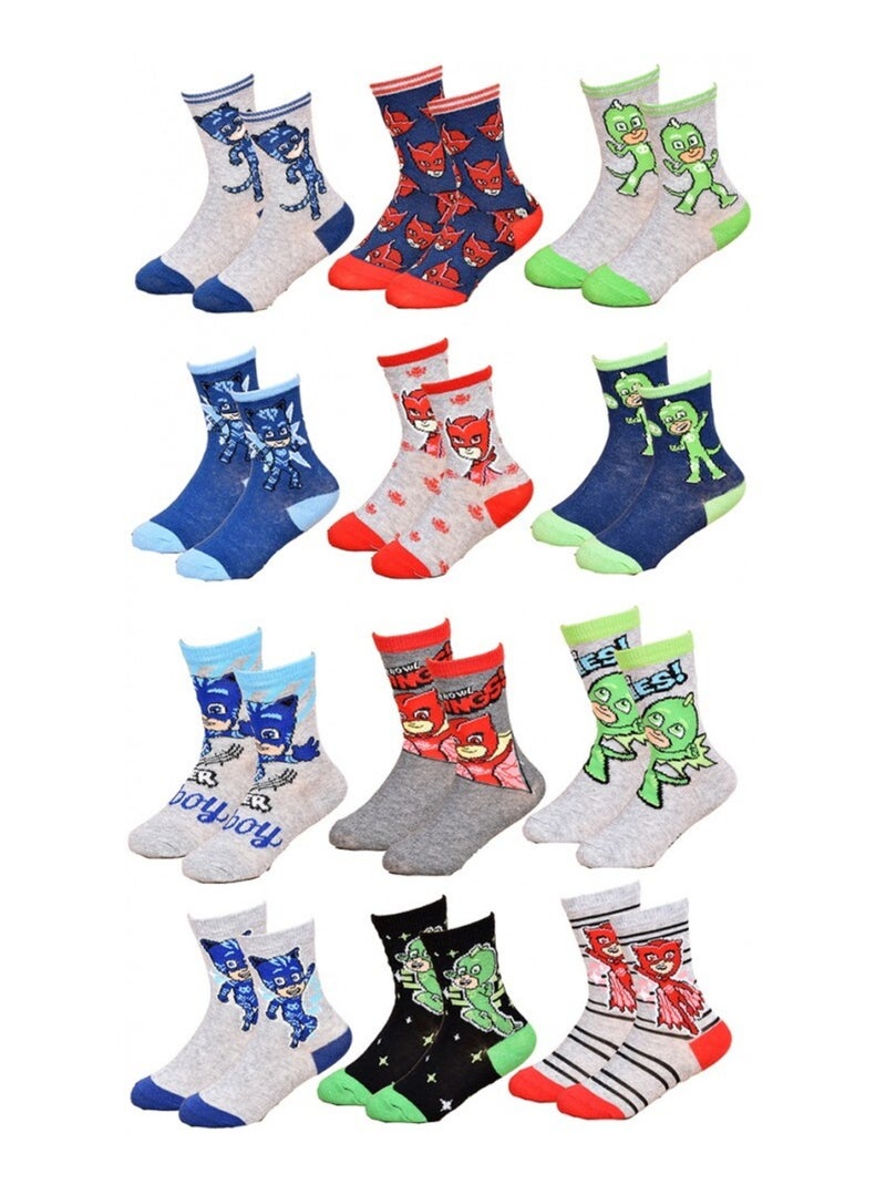 Chaussettes Garçon Licence PACK DE 12 PAIRES PYJAMASQUES Bleu Vert Gris - Kiabi