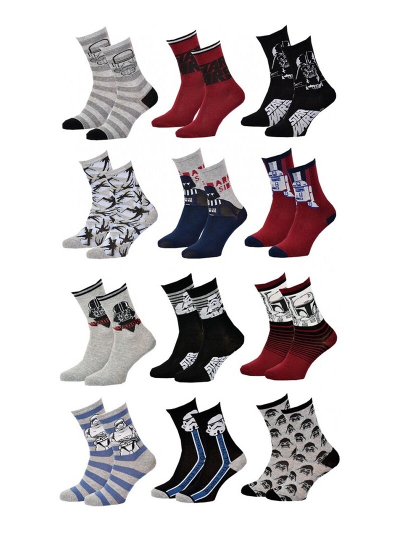 Chaussettes Garçon Licence PACK DE 12 PAIRES STAR WARS Gris Bordeaux Noir - Kiabi