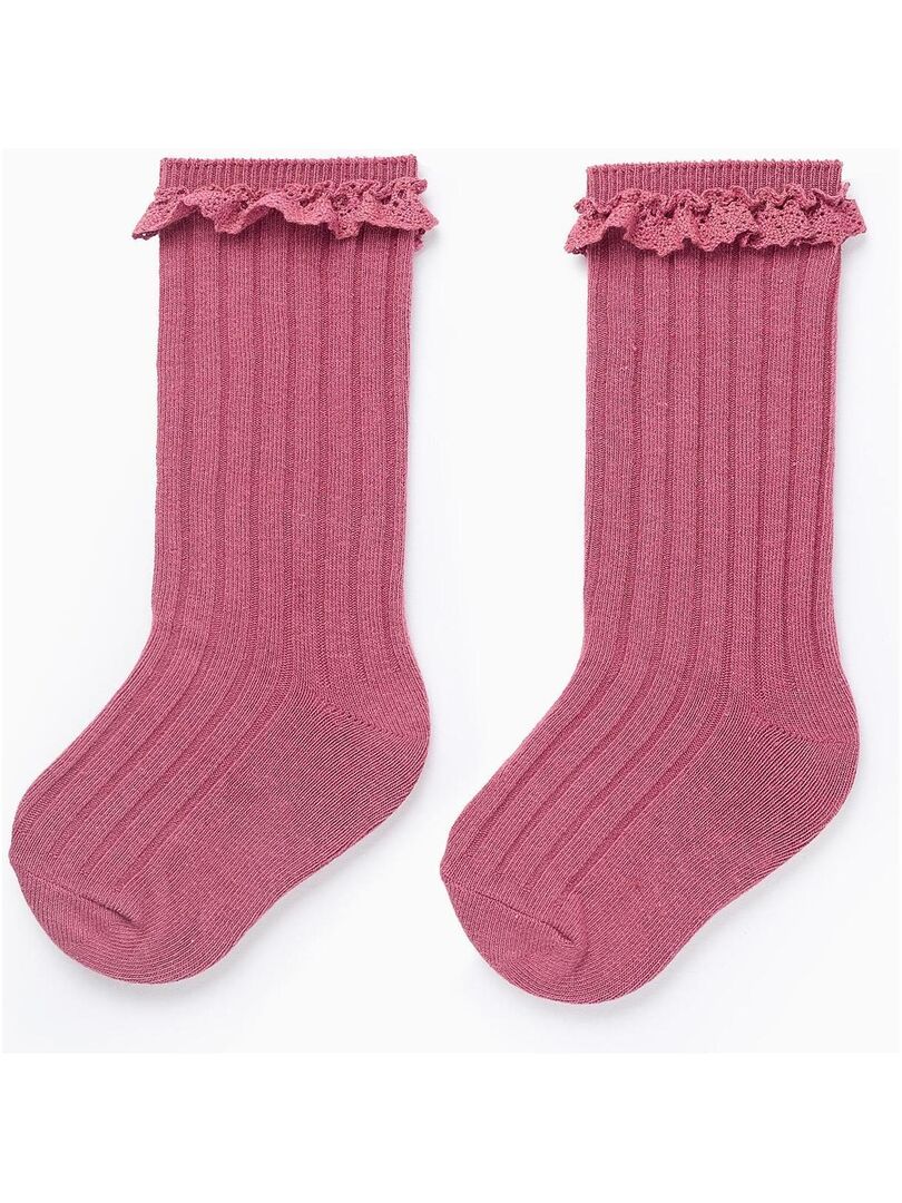 Chaussettes haut, avec volants au crochet ISTANBUL Rose foncé - Kiabi