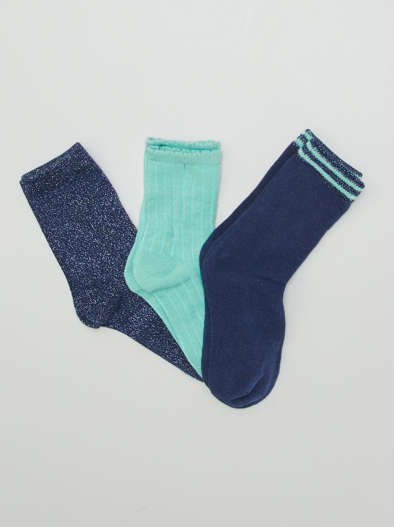 Chaussettes hautes - Lot de 3 Vert/bleu - Kiabi