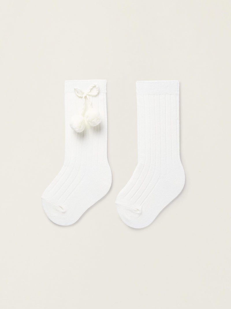 Chaussettes Hautes avec Nœud et Pompon pour Bébé Fille   ACE CLUBS Beige clair - Kiabi
