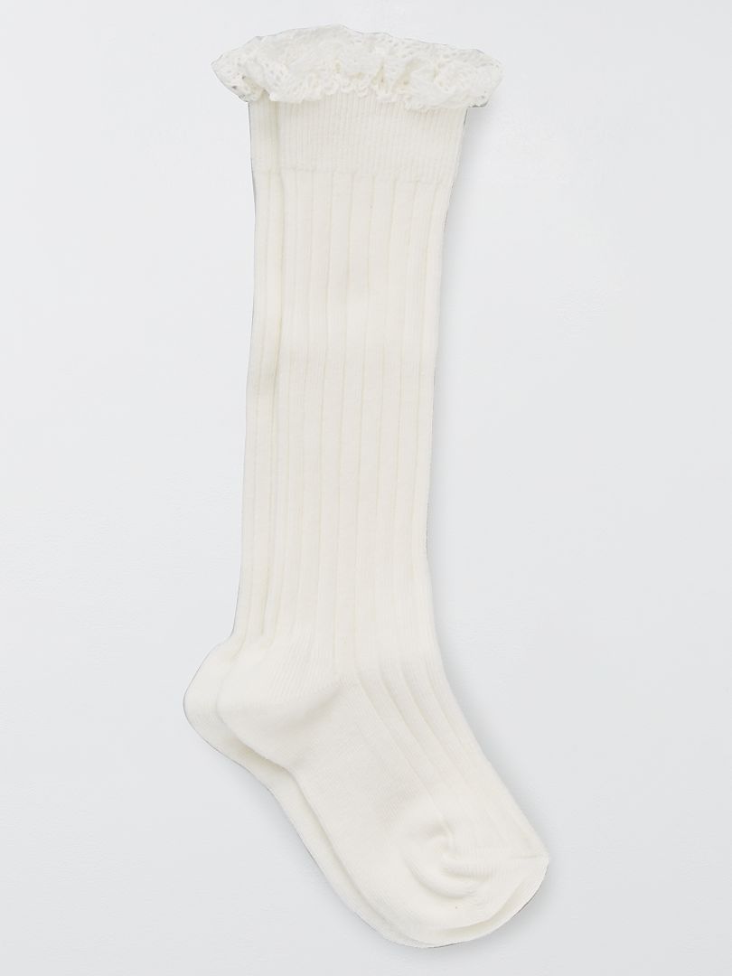 Chaussettes hautes avec volants - blanc - Kiabi - 3.00€