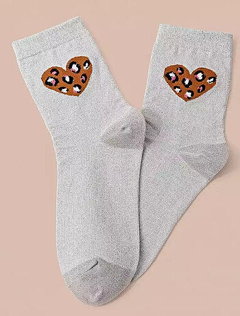 Chaussettes Hautes Coeur Léopard