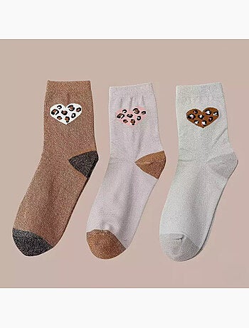 Chaussettes Hautes Coeur Léopard