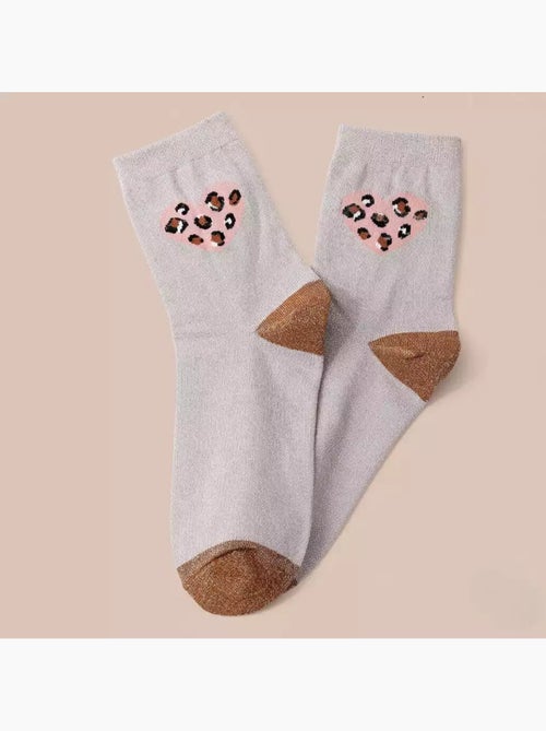 Chaussettes Hautes Coeur Léopard - Kiabi