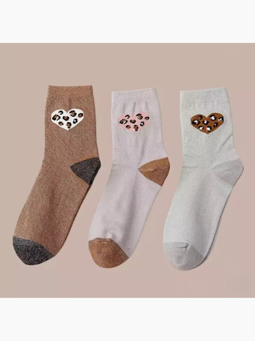 Chaussettes Hautes Coeur Léopard - Kiabi