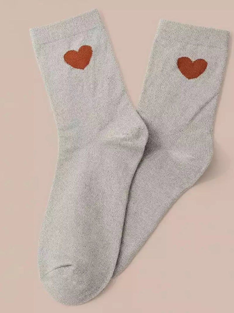 Chaussettes Hautes Coeur Léopard & Lurex Gris - Kiabi