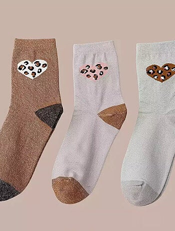Chaussettes Hautes Coeur Léopard