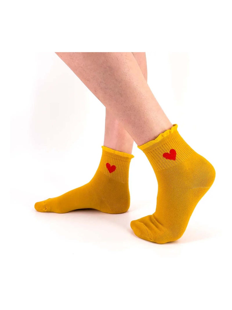 Chaussettes Hautes Coeur & Volant Noir - Kiabi