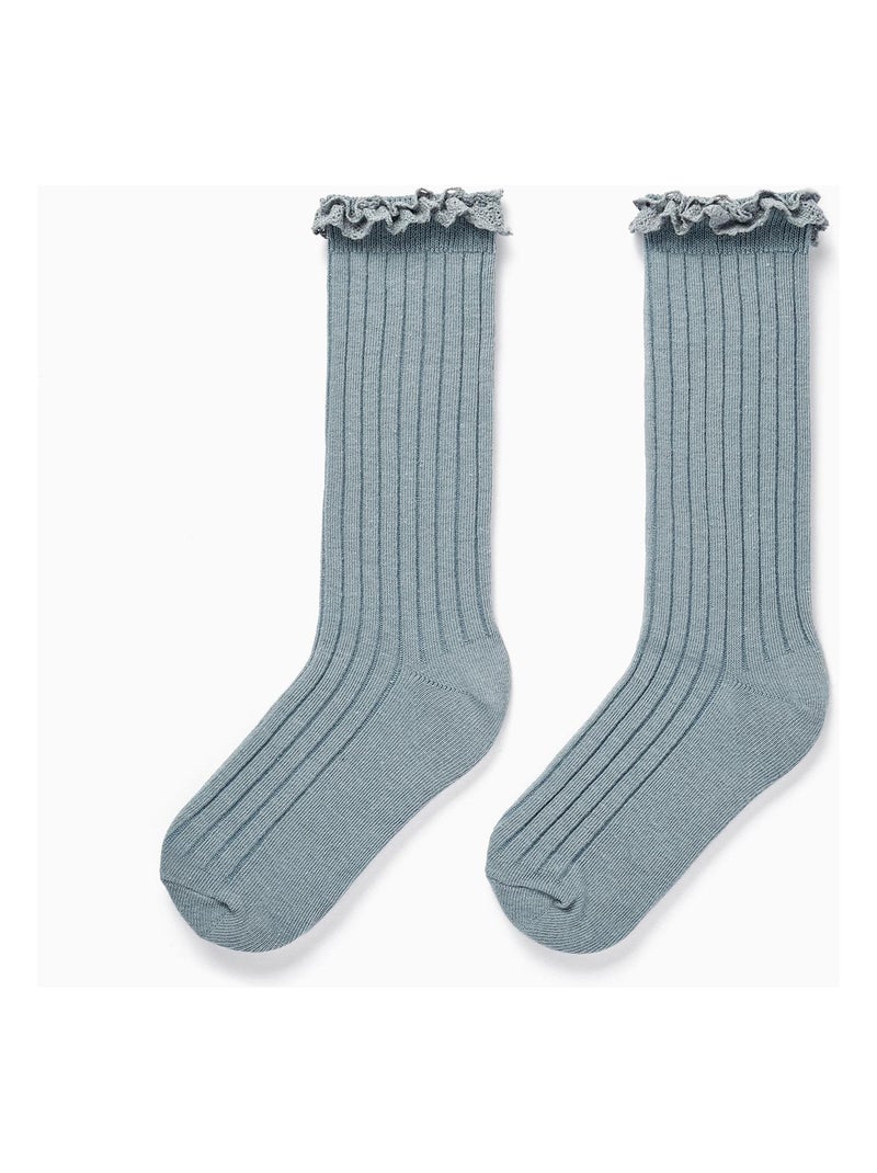 Chaussettes Hautes Côtelées à Dentelle pour Fille   ROYALS OFF DUTY Gris - Kiabi