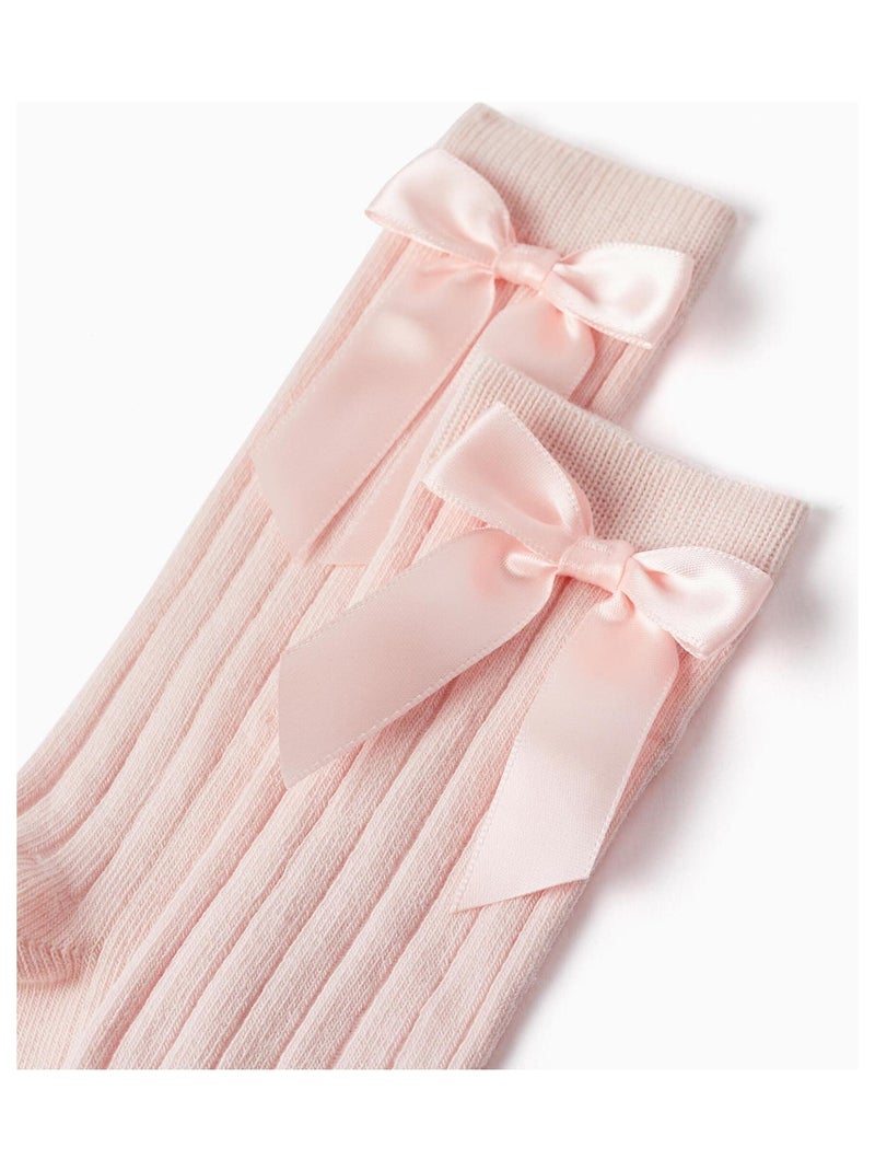Chaussettes hautes côtelées avec nœud pour bébé fille   ROYALS OFF DUTY Rose clair - Kiabi