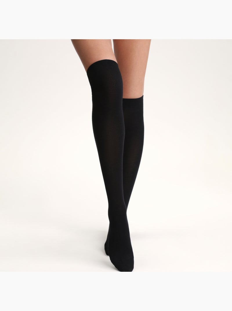 Chaussettes hautes coton peigné Mode Noir - Kiabi