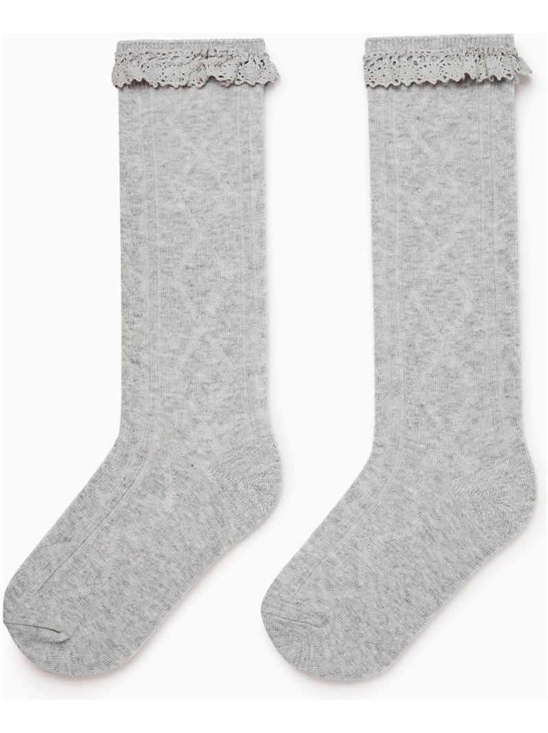Chaussettes Hautes en Coton avec Dentelle Fille   ESSENTIALS LINE Gris clair - Kiabi