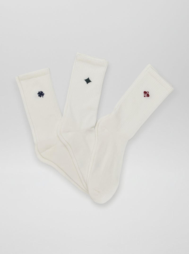 Chaussettes hautes en maille - Lot de 3 Blanc - Kiabi