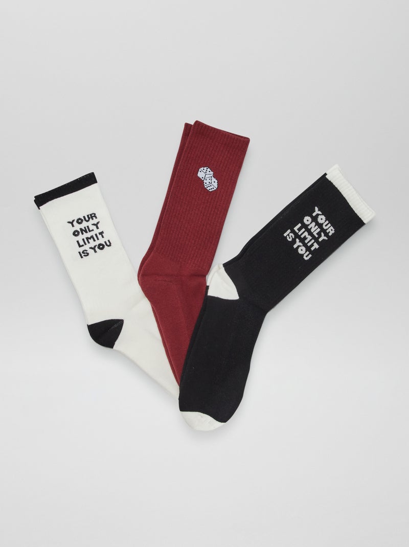 Chaussettes hautes en maille - Lot de 3 Noir/bordeaux/blanc - Kiabi