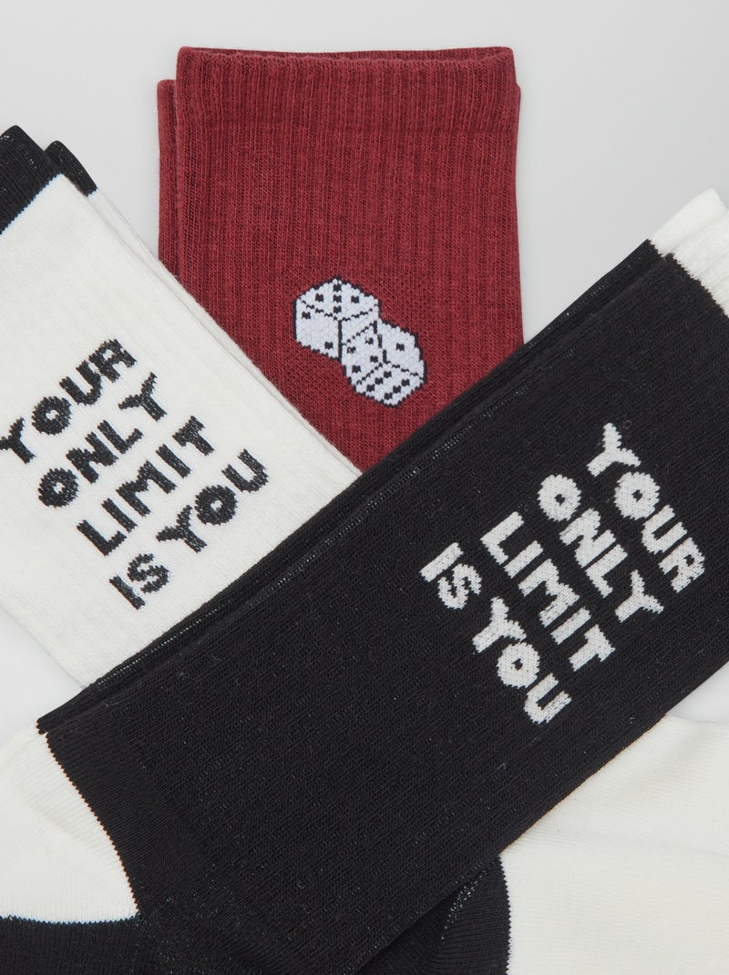 Chaussettes hautes en maille - Lot de 3 Noir/bordeaux/blanc - Kiabi