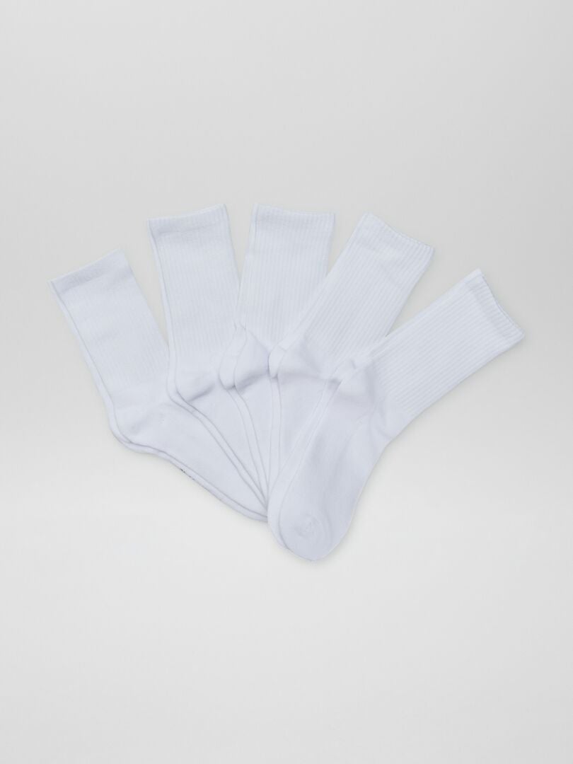 Chaussettes hautes en maille - Lot de 5 Blanc - Kiabi