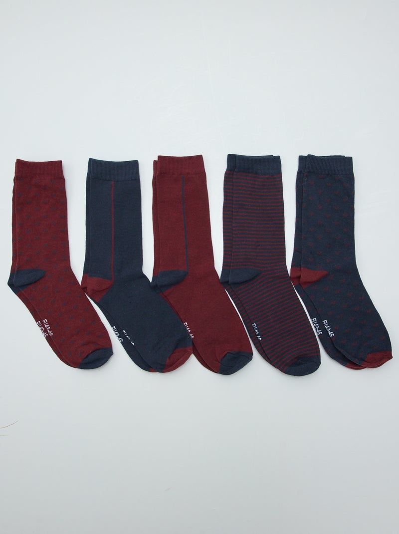 Chaussettes hautes en maille - Lot de 5 Bleu/rouge - Kiabi