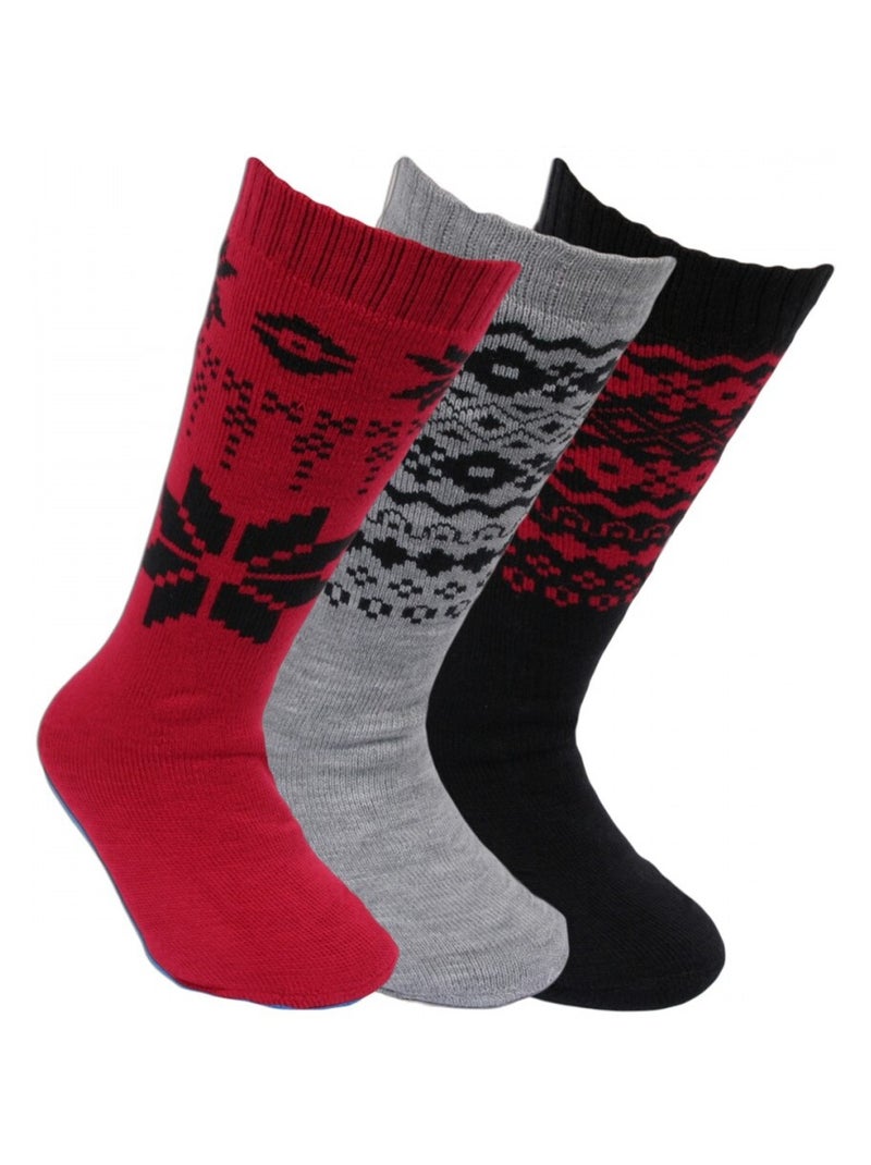 Chaussettes hautes enfant lot de 3 Noir Rouge Gris - Kiabi
